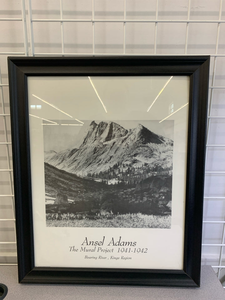 ANSEL ADAMS BOARING RIVER PHOTO IN BLACK FRAME.