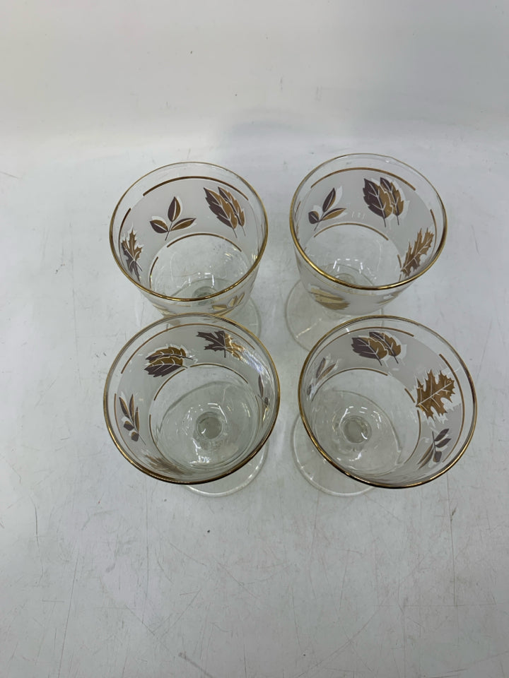 4 GOBLETS W/ GOLD LEAVES.