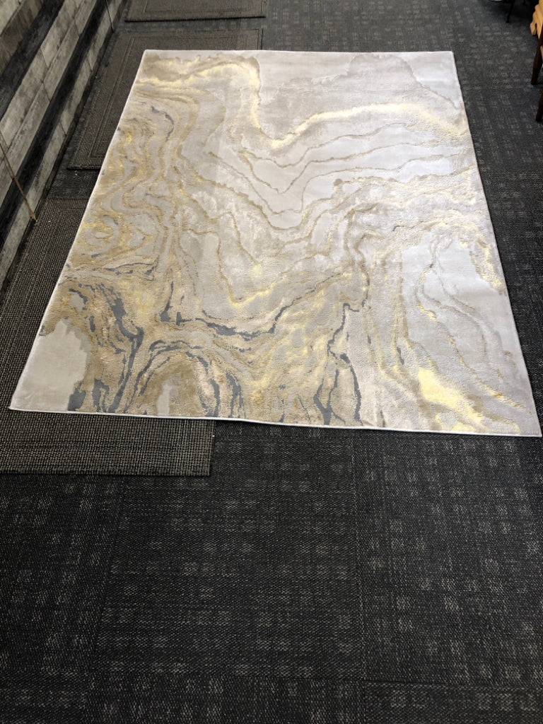 GREY W/ GOLD MARBLE AREA RUG - FEIZY AURA.
