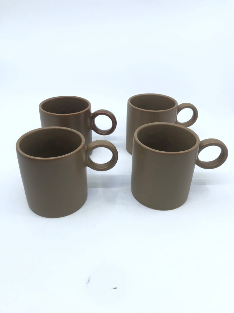 4 CROFTON BROWN MUGS W ROUND HANDLE.