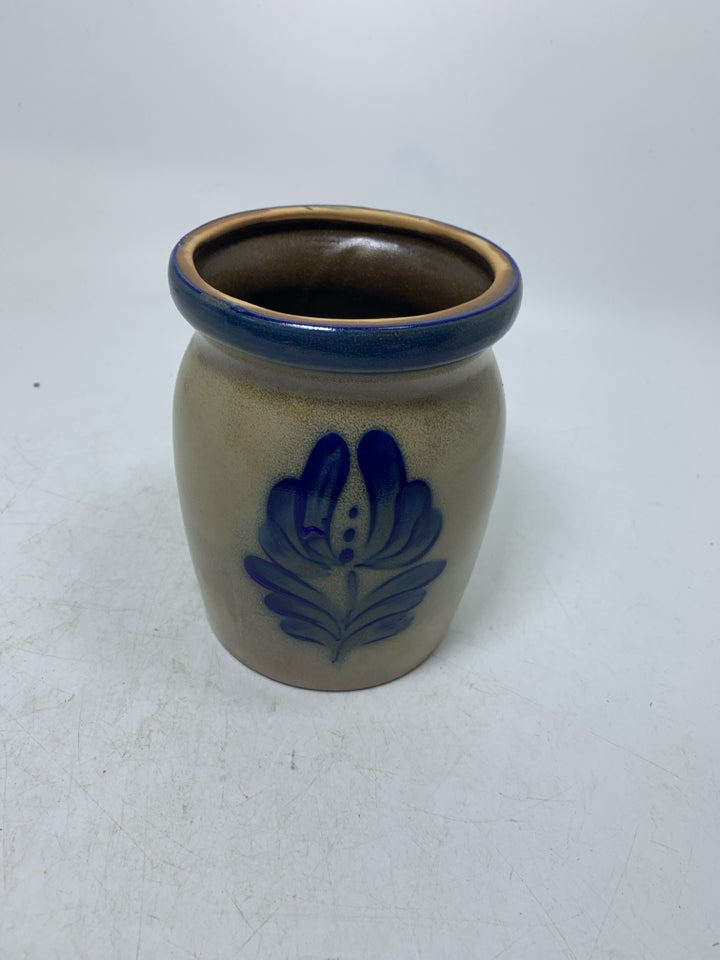 VTG COBALT BLUE FLOWER SALT GLAZE CROCK 1994.