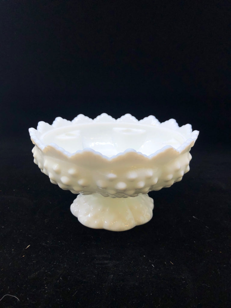 VTG HOBNAIL MILK GLASS CANDLE HOLDER.