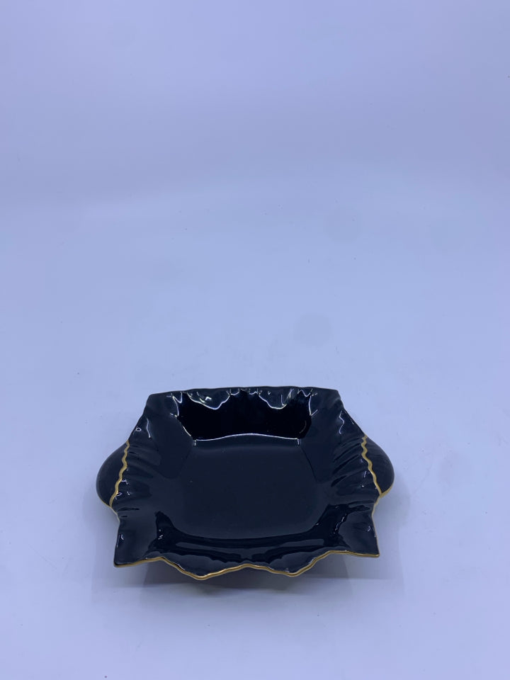 MIKASA BLACK TRINKET DISH W/ GOLD RIM.