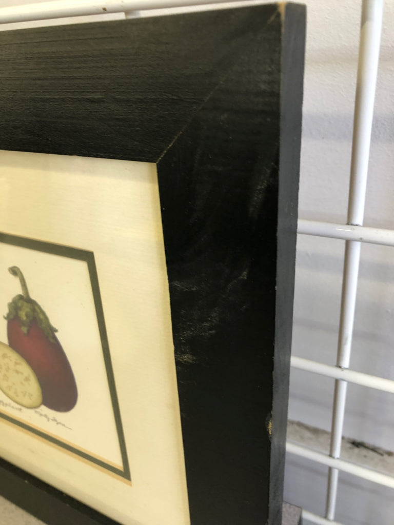 EGGPLANT VEGETABLE WALL ART IN BLACK FRAME.