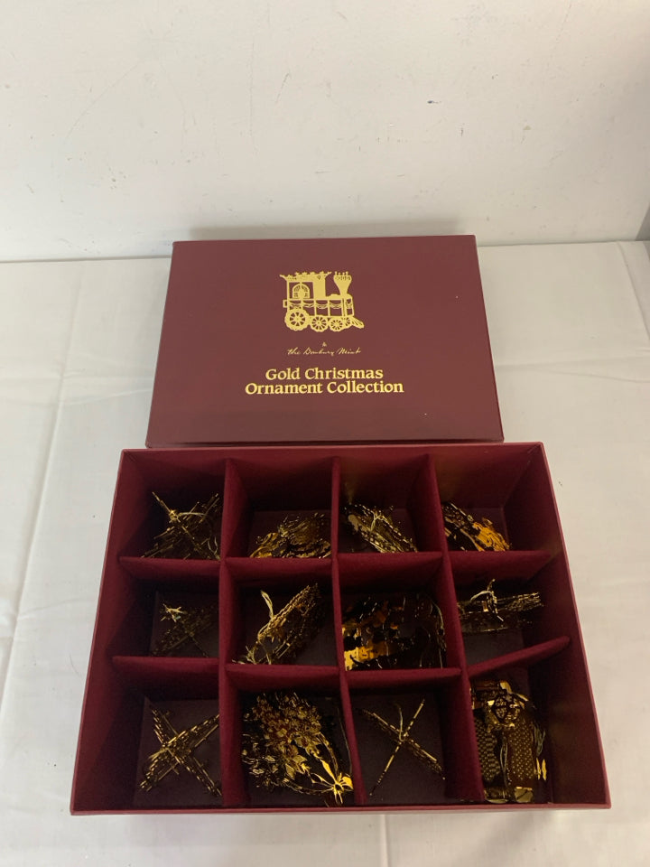 12pc Danbury Mint The Gold Christmas Ornament Collection in Box