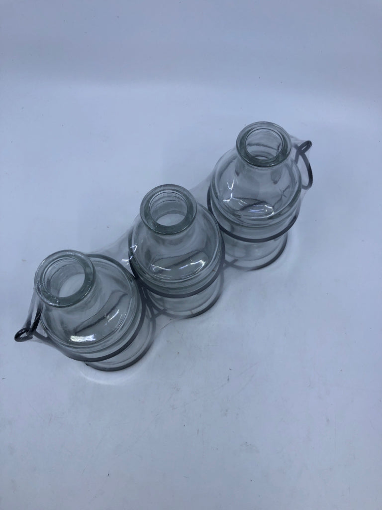 NIP GLASS BOTTLES IN METAL DECOR.