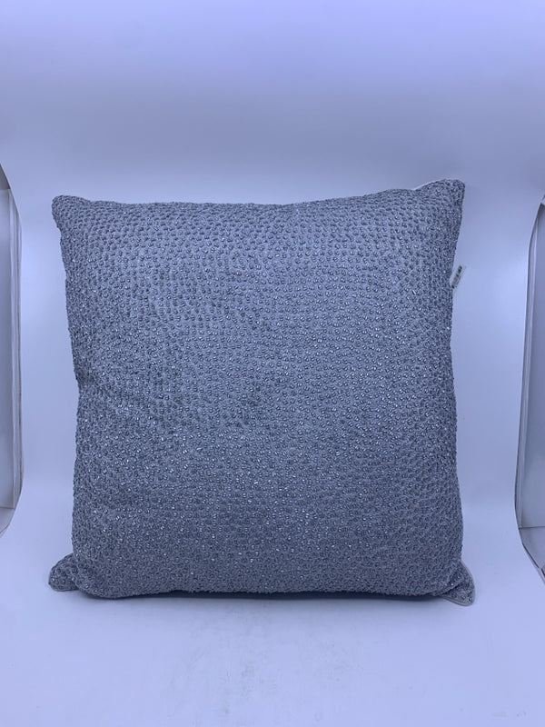 NEW SILVER BEADED AND GREY PILLOW.
