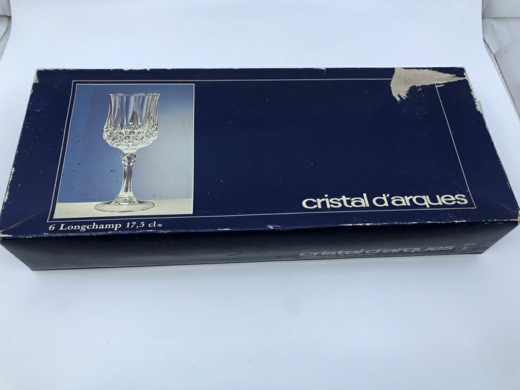 6 NIB TALL LONGCHAMP GLASSES.