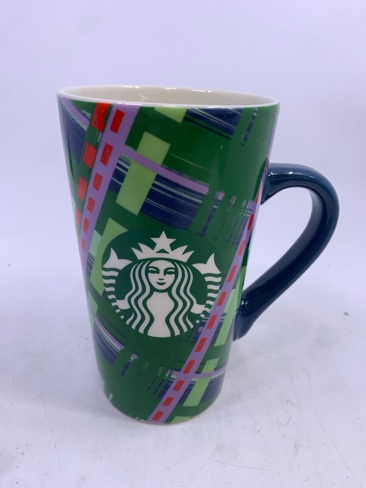 GREEN,BLUE,RED STRIPES STARBUCKS MUG.