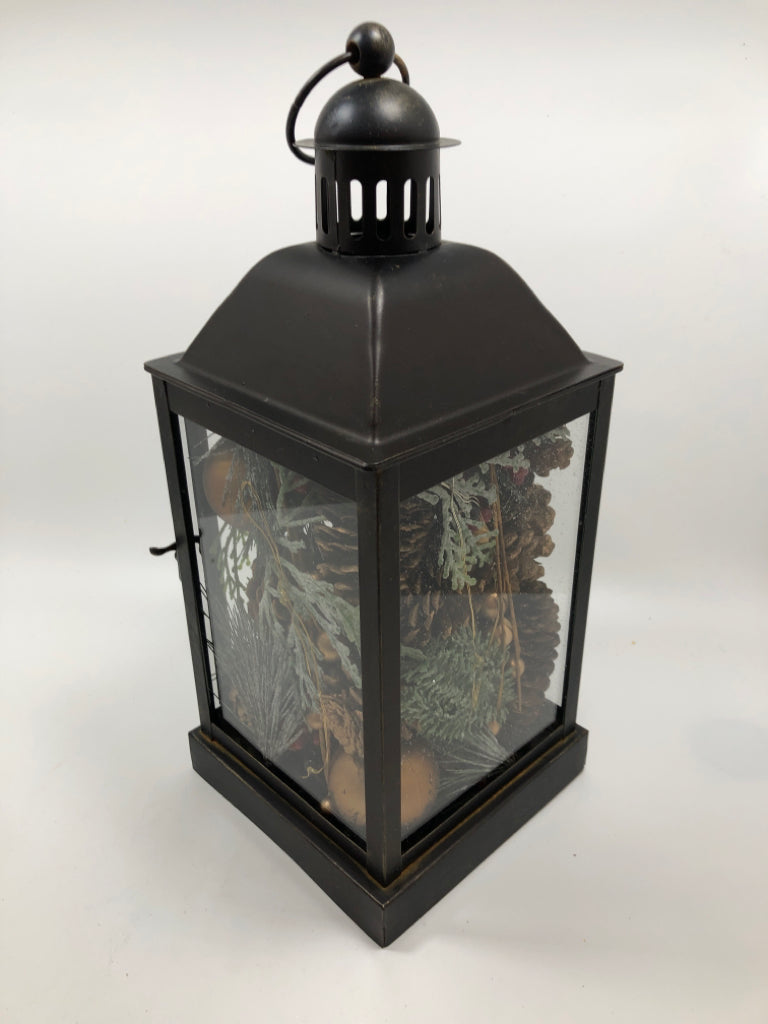 PINECONES & BELLS FILLED LANTERN.