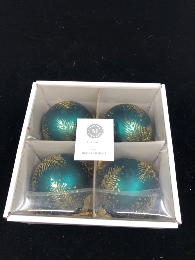 NIB MARTHA STEWART TEAL FEATHER ORNAMENTS.