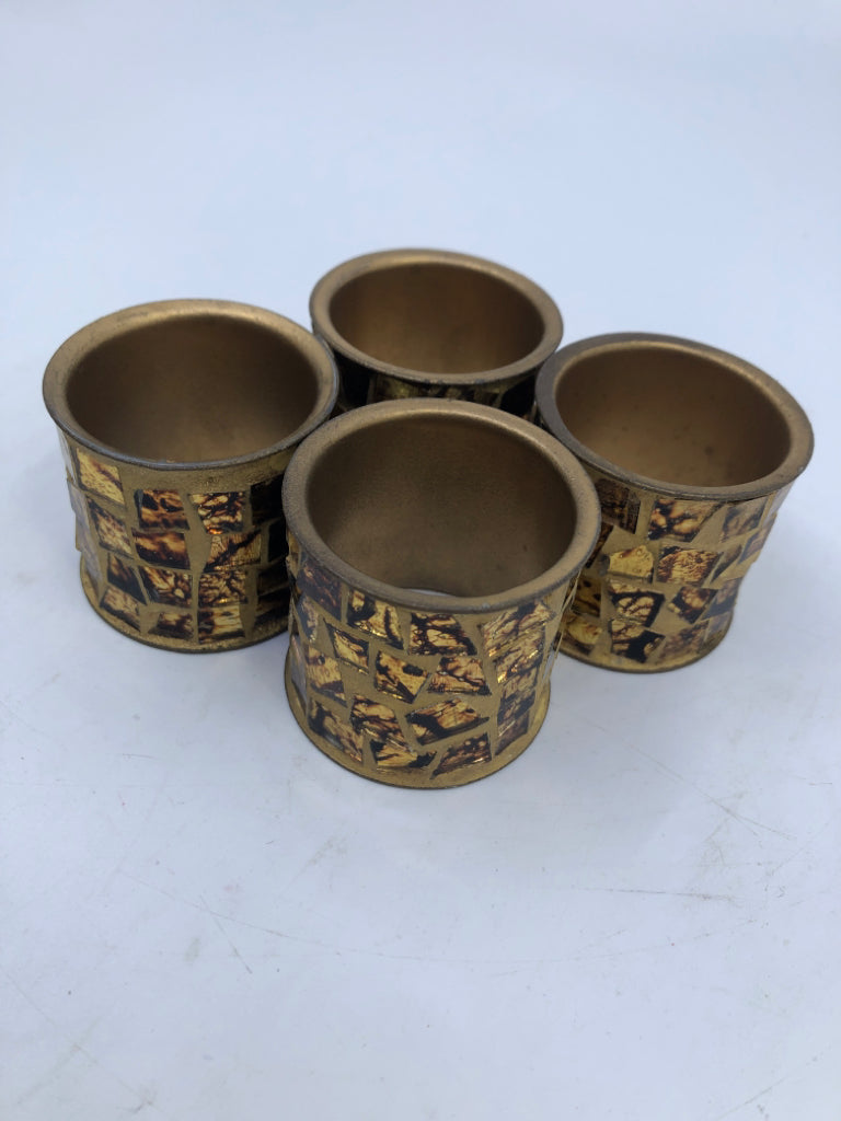 4 GOLD MOSAIC NAPKIN RINGS.