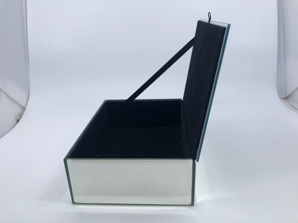 MIRRORED JEWELRY BOX W BLUE MARBLED TOP.