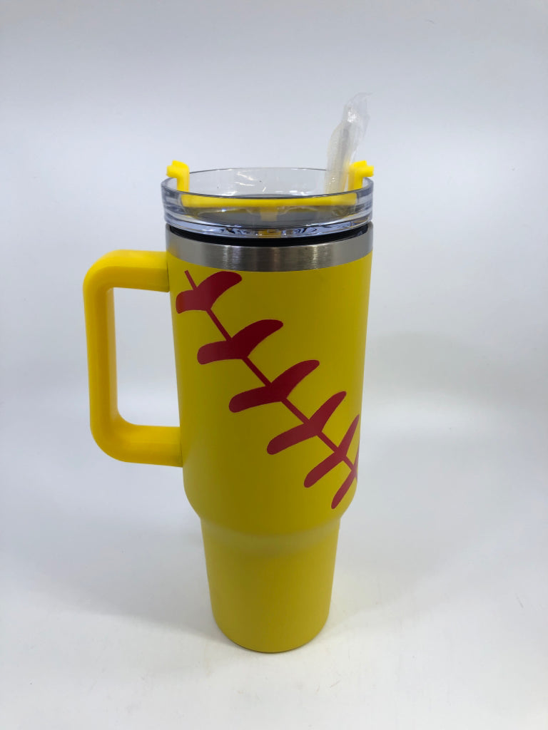 NEW SOFTBALL TUMBLER W/STRAW.