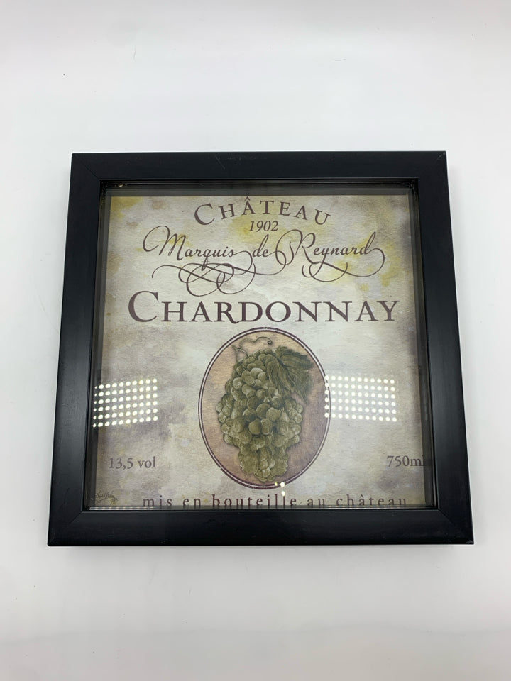 CHARDONNAY BLACK SHADOWBOX WALL ART.
