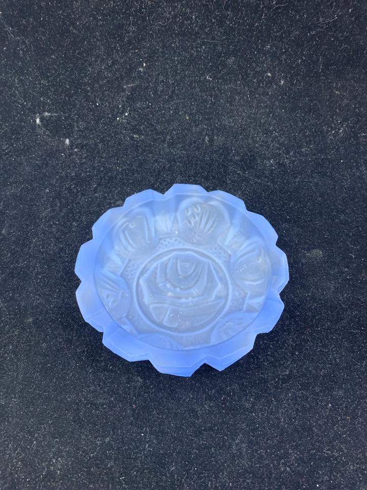 BLUE FROSTED GLASS ROSE ASHTRAY.