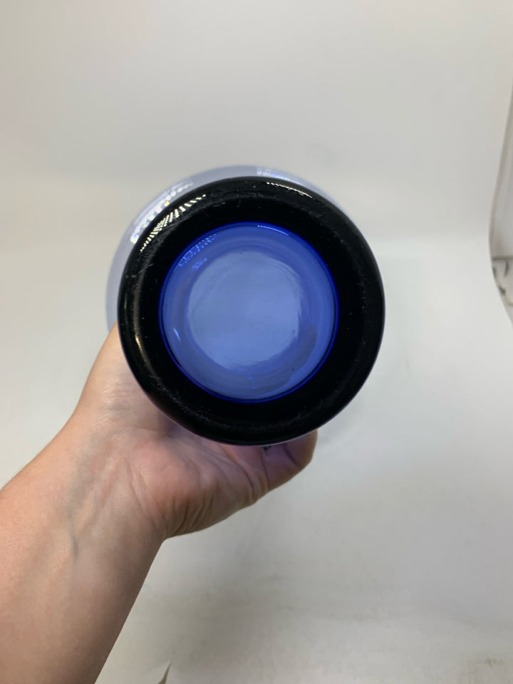 BLUE HEAVY BOTTOM GLASS VASE W/ FLARED TOP 9.
