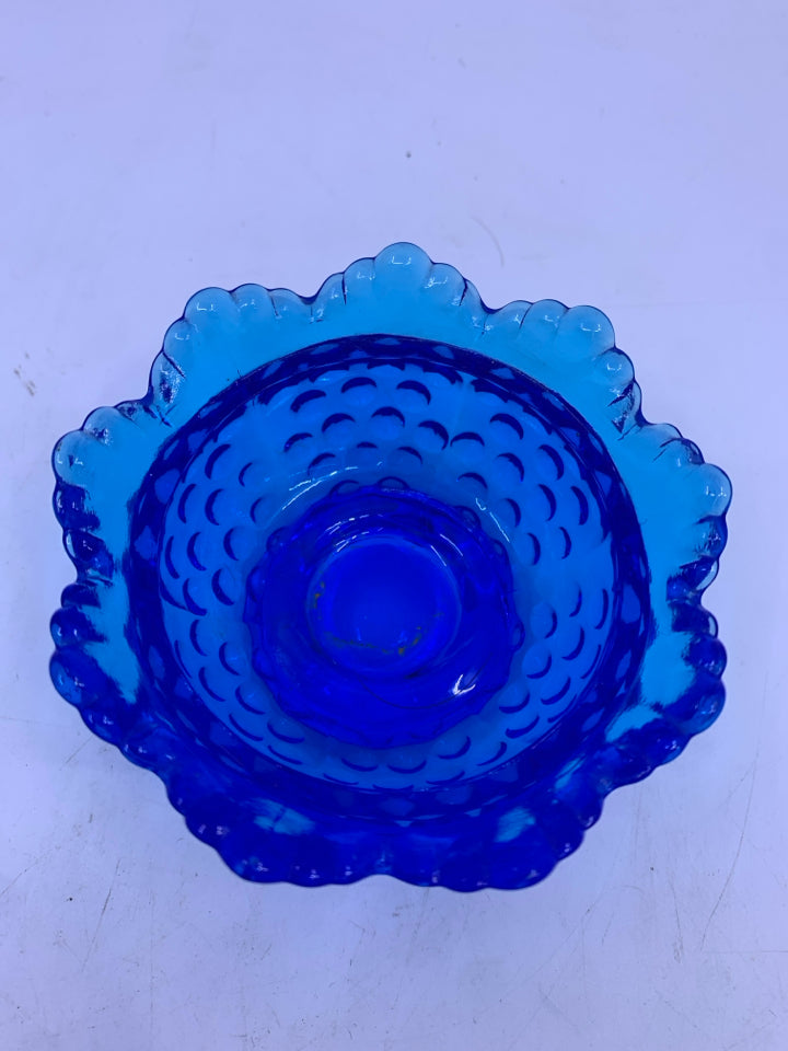 VTG SMALL BLUE HOBBNAILED DISH.