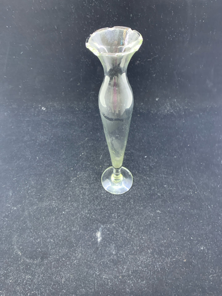 EUROFLORA CLEAR GLASS FLARE TOP BUD VASE.