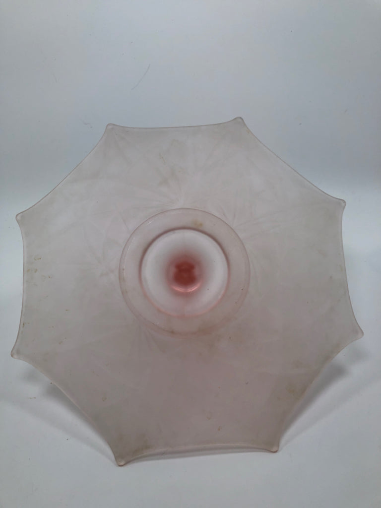 VTG FROSTED PINK GLASS UMBRELLA TRAY.