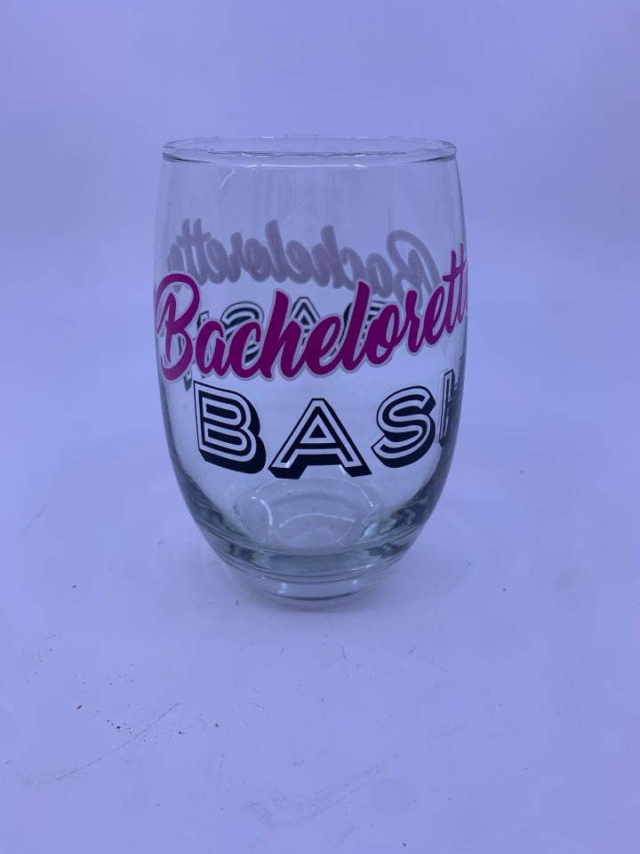 BACHELORETTE BASH STEMLESS WINE GLASS.