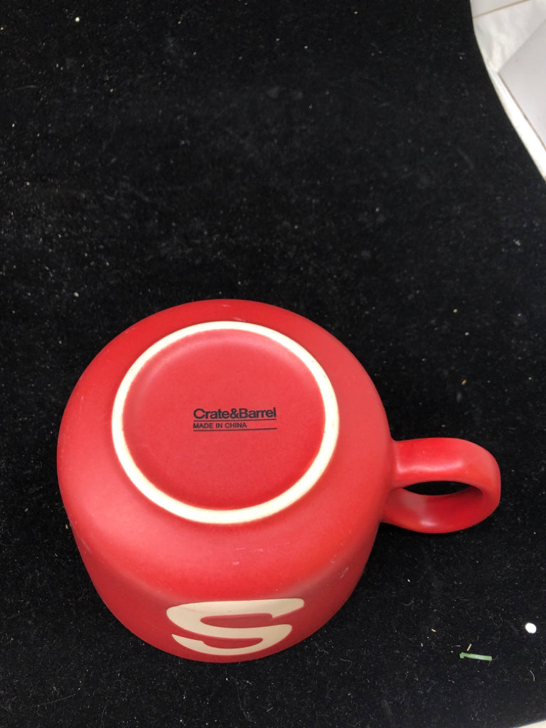 RED SOUP MUG W/ MONOGRAM S.