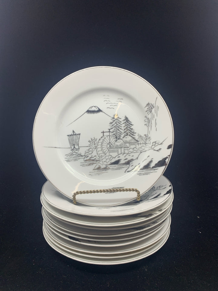 10 VTG KUTAMI MT FUJI MOUNTAIN SCAPE DESSERT PLATES.