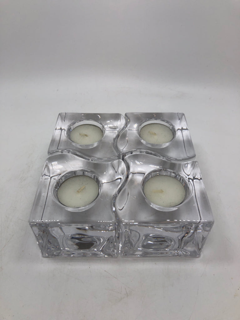 4PC ORREFORS SWEDEN PUZZLE CRYSTAL VOTIVE CANDLE HOLDERS.