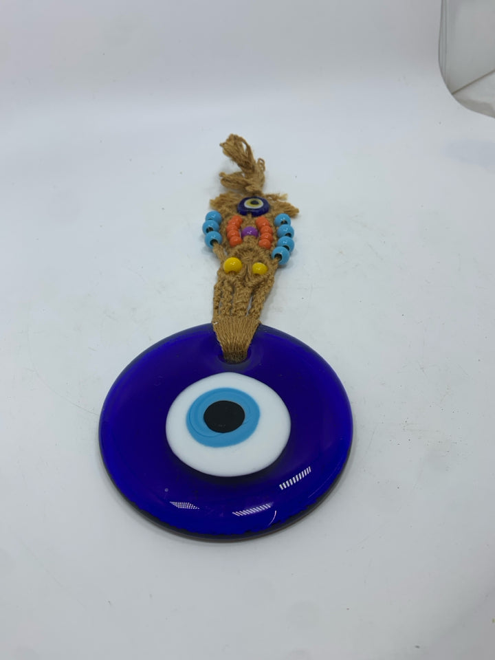 GLASS EVIL EYE BRAIDED WALL HANGING.
