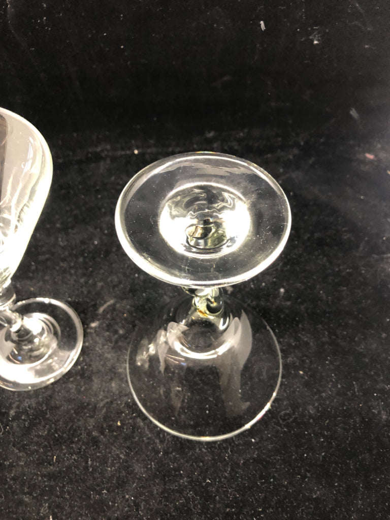 2 TWISTED STEM MARTINI GLASSES.