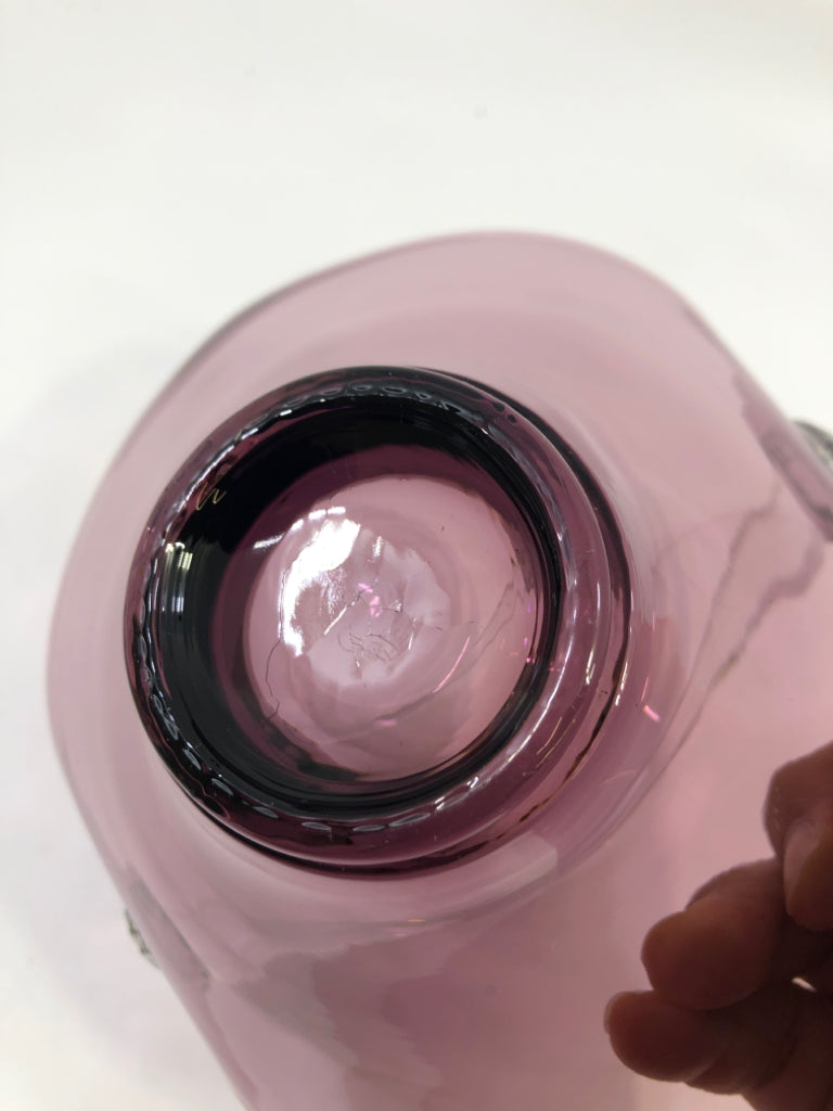 PURPLE BLOWN GLASS BASKET.