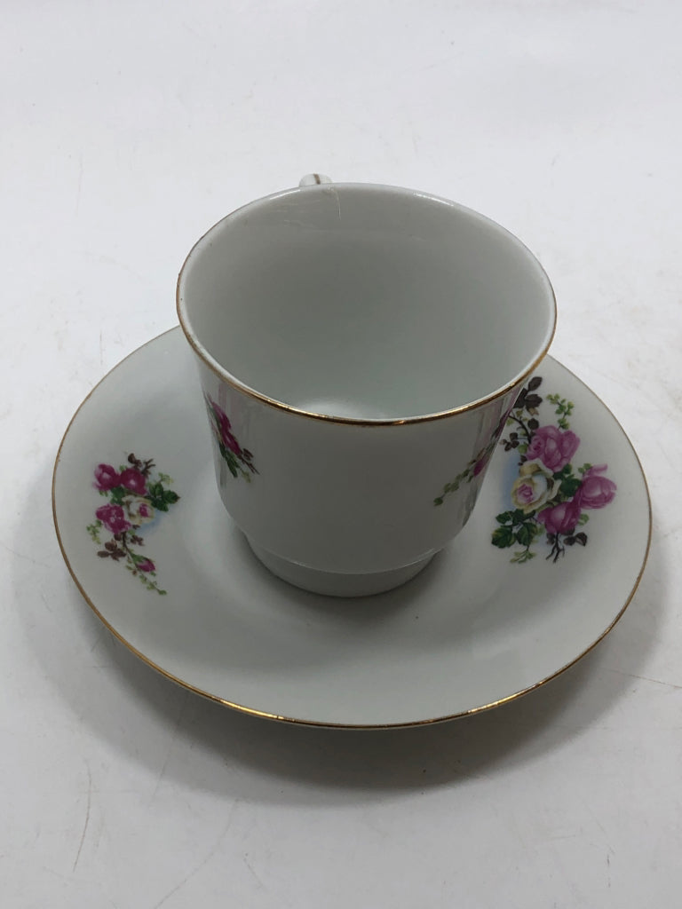 PINK FLORAL TEACUP/SAUCER.