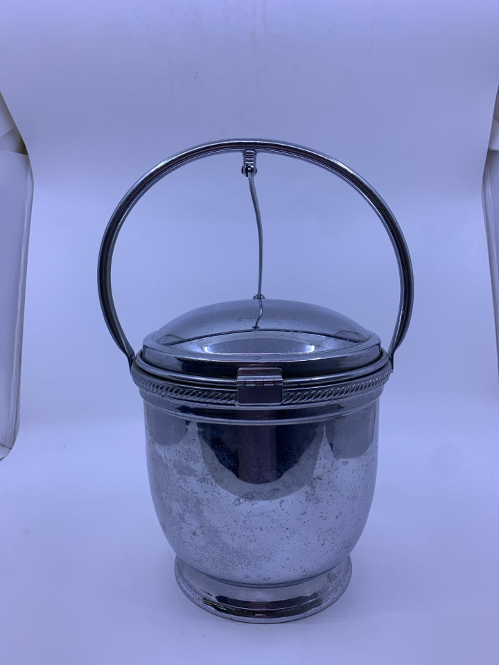 SILVER FLIP TOP ICE BUCKET W HANDLE.