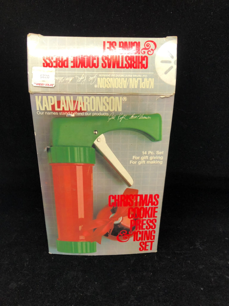 NIB CHRISTMAS COOKIE PRESS & ICING SET KAPLAN/ARONSON.