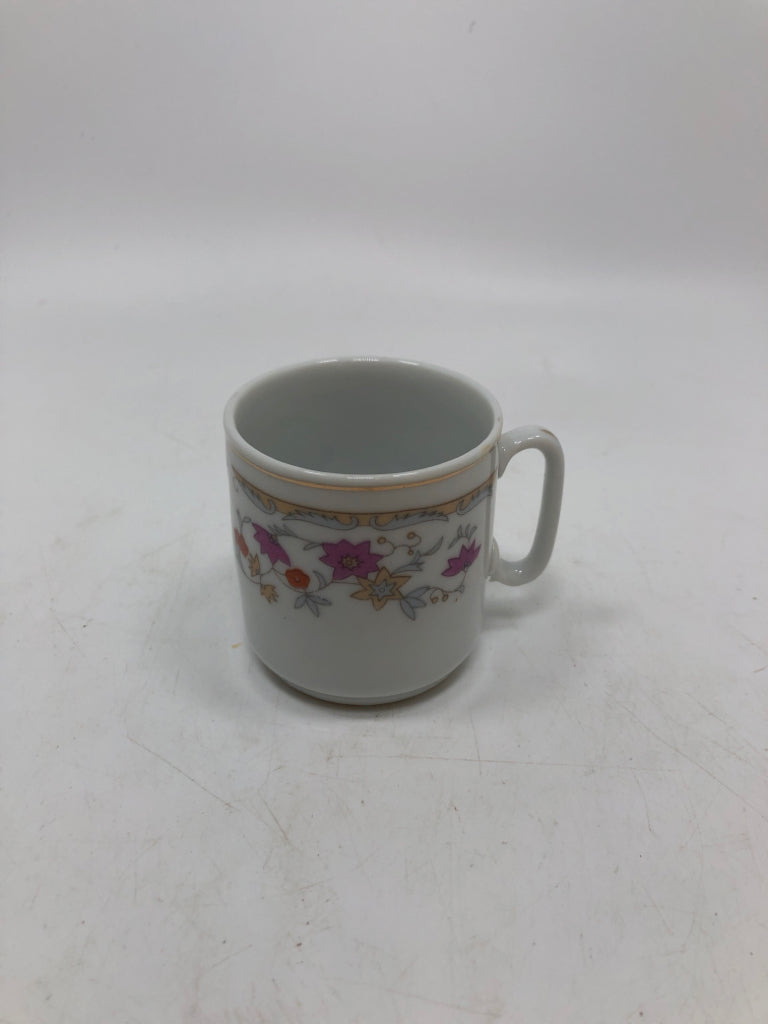 12PC PINK FLORAL MINI CUP/SAUCER SET.