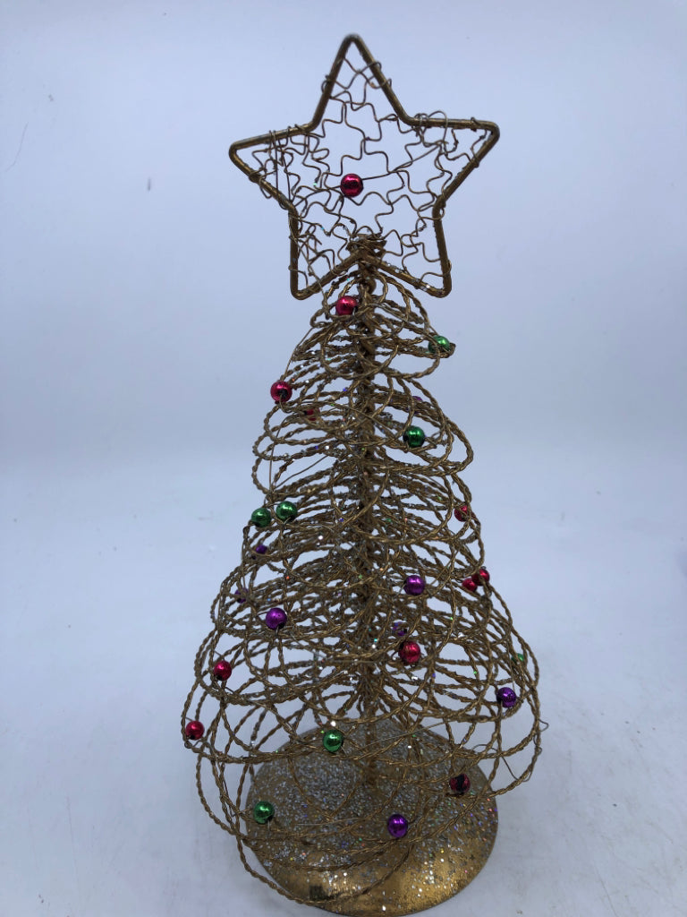 GOLD METAL CHRISTMAS TREE W MINI BALLS.