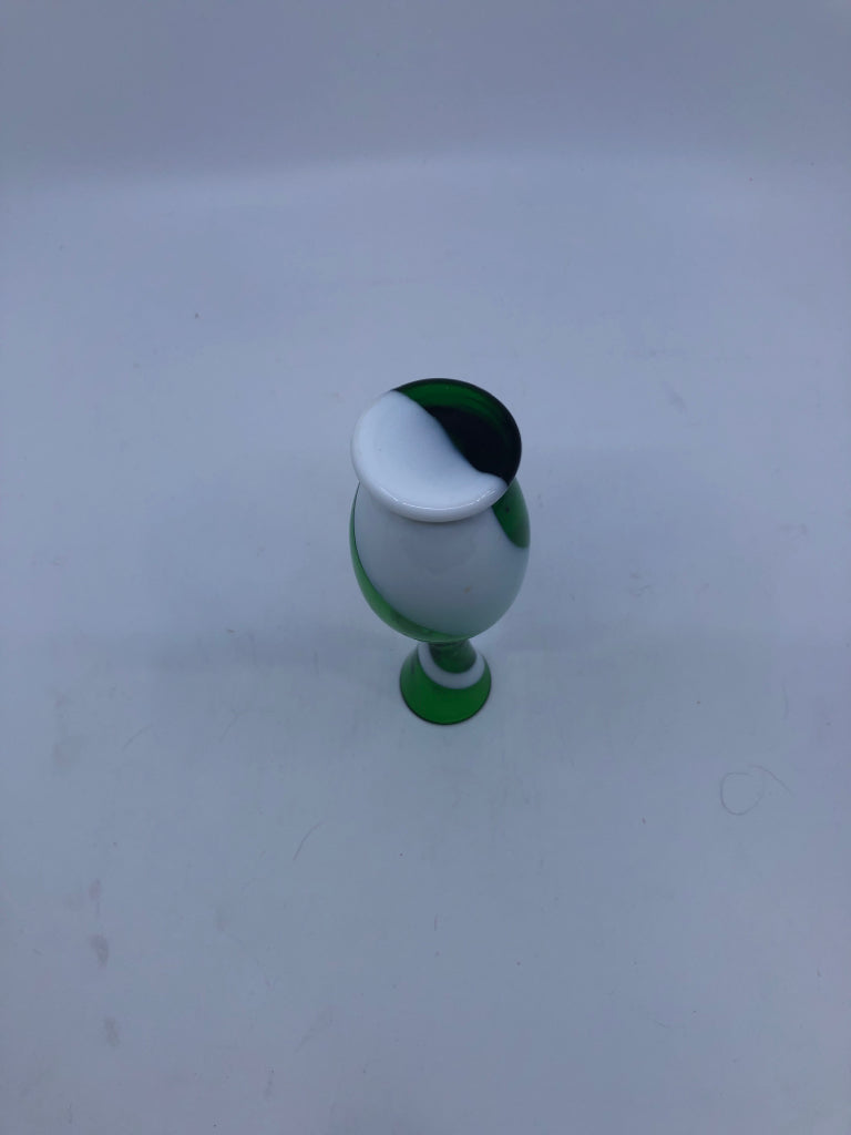 GREEN AND WHITE BUD VASE.