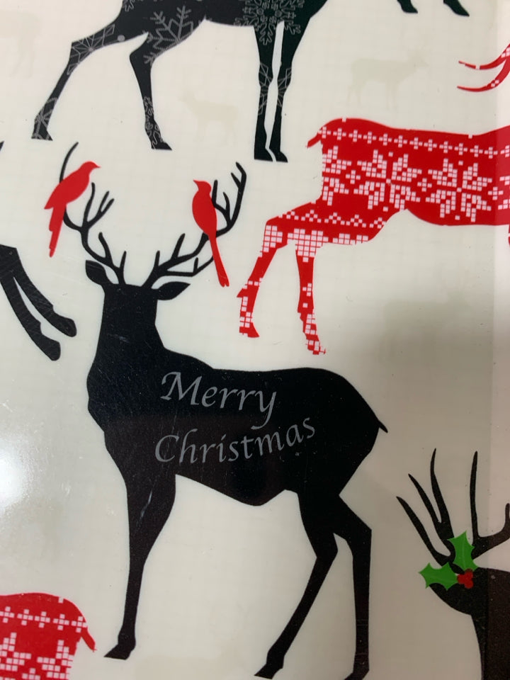 PLASTIC SERVING TRAY W/ RED+BLACK REINDEER.