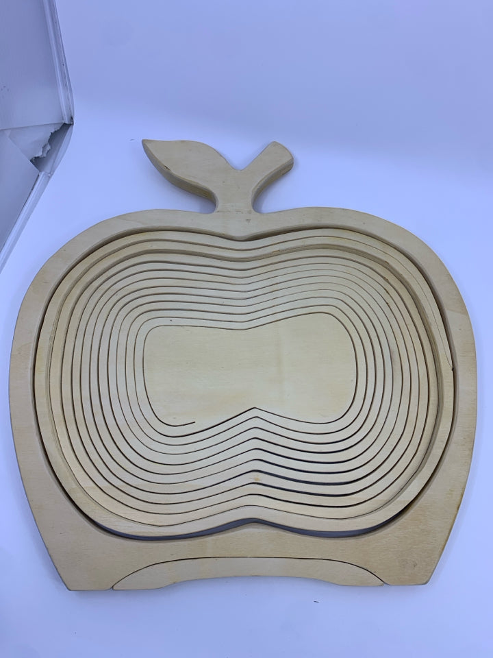 ABSTRACT BLONDE WOOD APPLE SHAPED FRUIT BASKET.