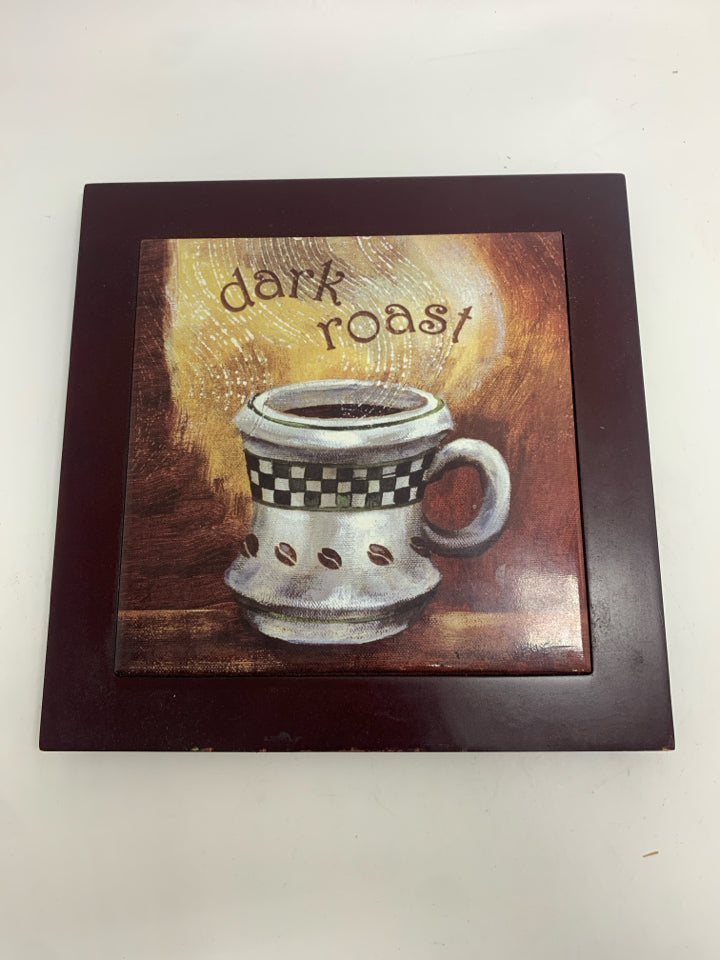 DARK ROAST COFFEE WOOD TRIVET.