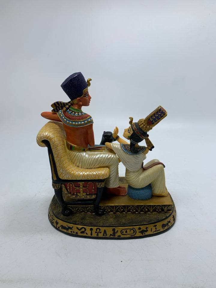 HEAVY EGYPTIAN STYLE WOMAN RESTING ARM ON MANS KNEES RESIN.
