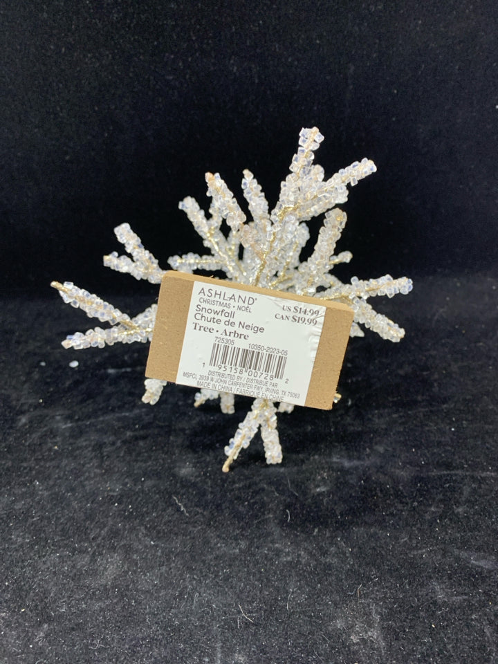 BEAD ICICLE TREE W/GOLD WIRE BRANCHES ON WOOD BLOCK ASHLAND.