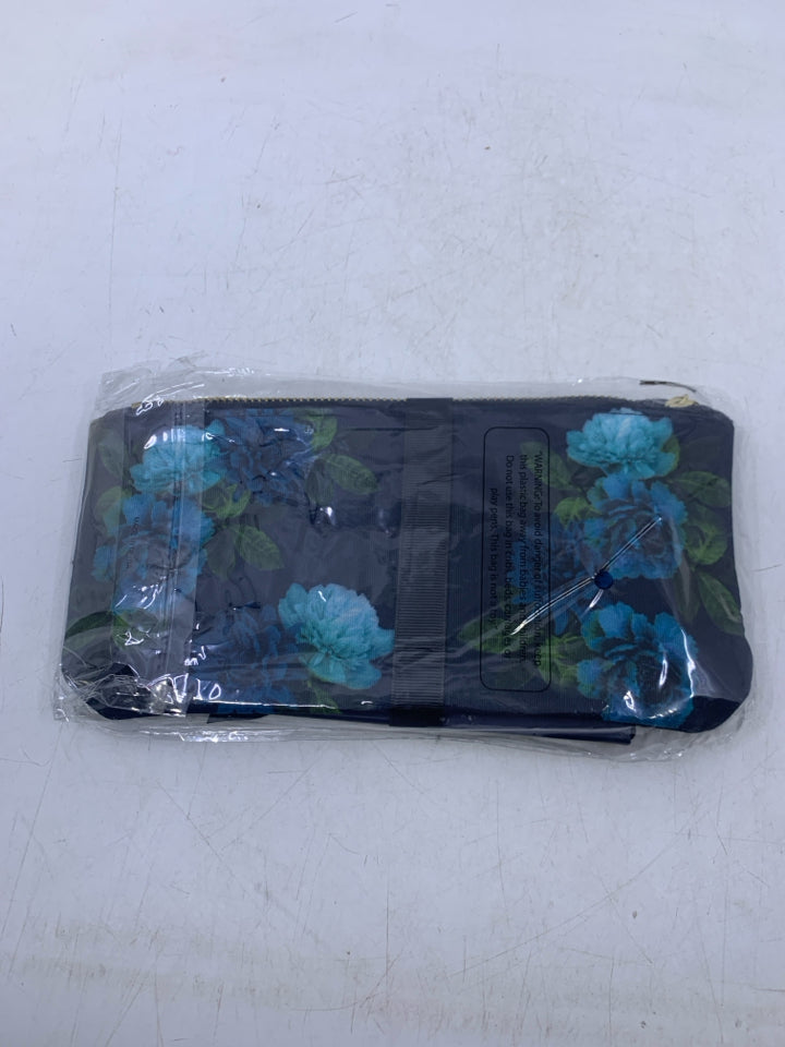 J Jill Blue Multi Floral Makeup Bag/Journal Set