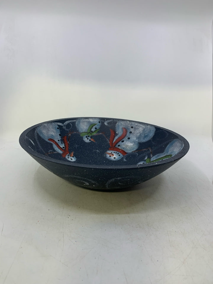 WOOD PRIMITIVE STYLE DARK BLUE BOWL.