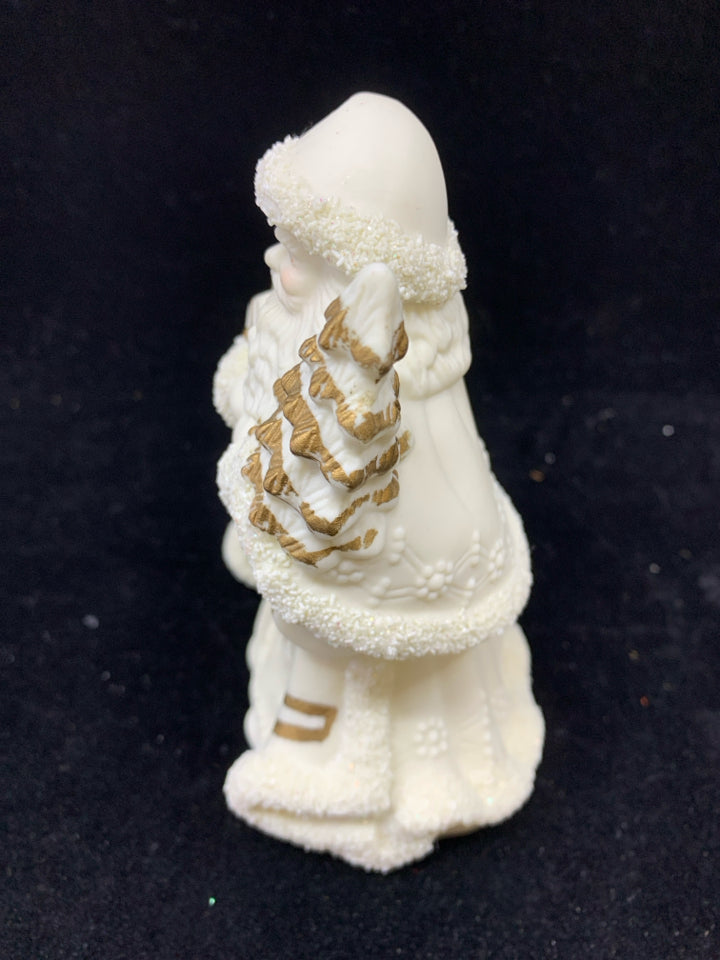 CERAMIC CREAM AND GOLD STANDING SANTA.