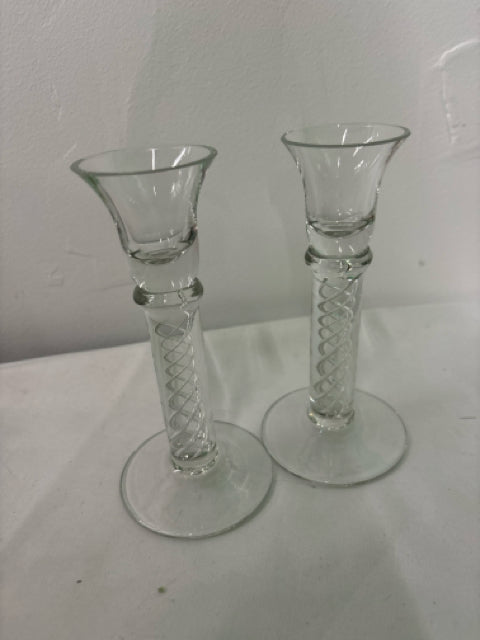 2- TWISTED STEM CANDLE HOLDERS.