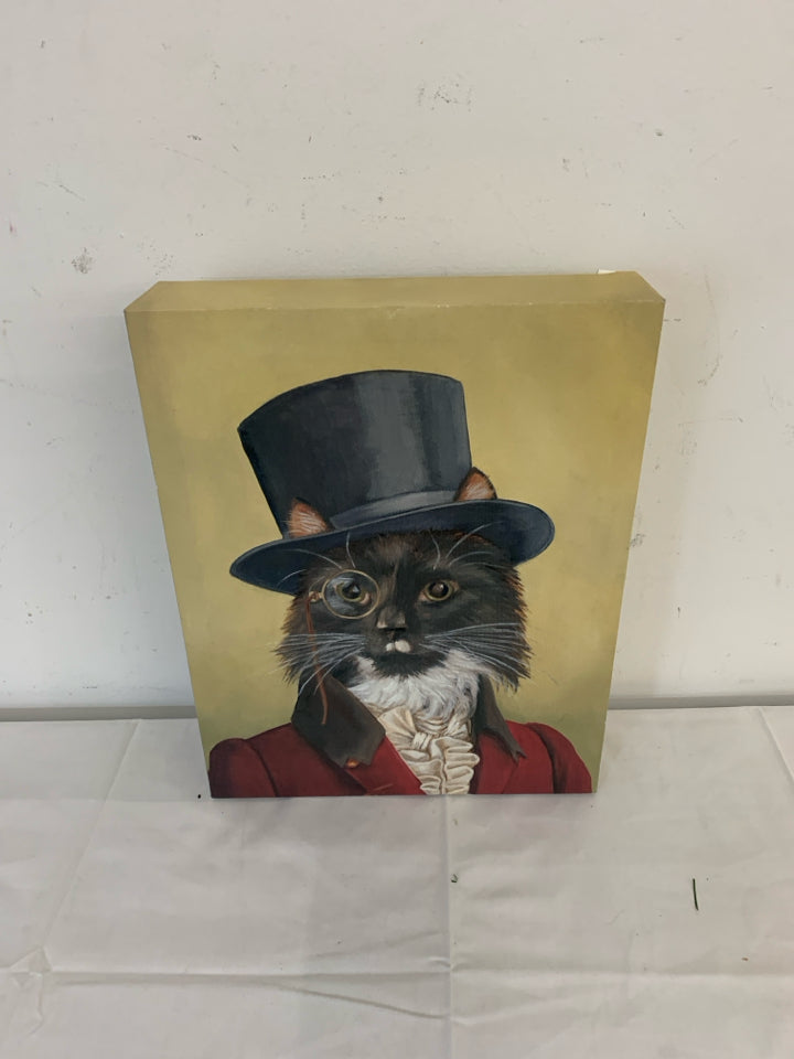 CAT IN TOP HAT WITH MONOCLE CANVAS WALL ART.