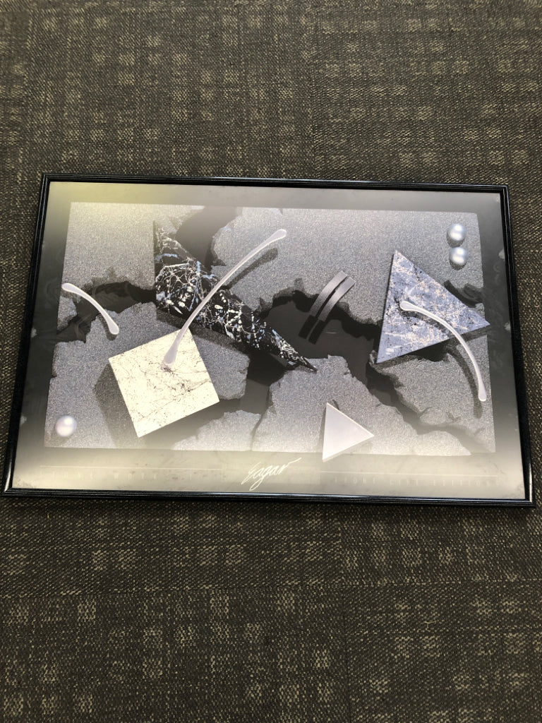 ABSTRACT BLACK+ WHITE FRAMED PRINT.