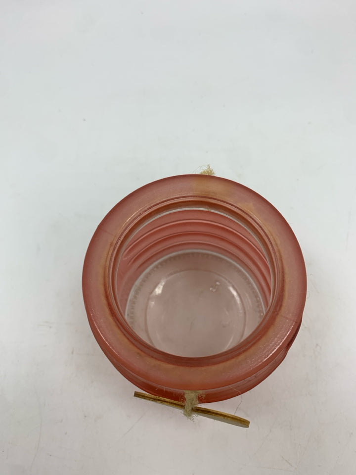 SMALL PINK VASE W/WOODEN "LOVE" TAG.