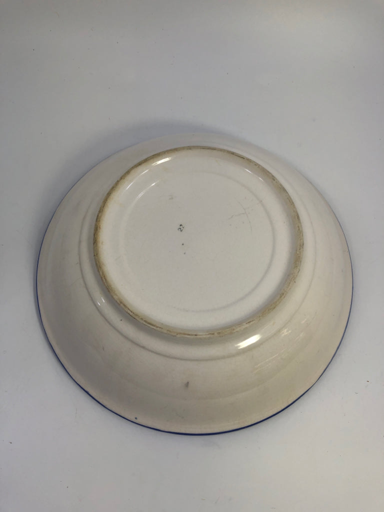 BLUE FLORAL DECORATIVE BOWL W/FLOWERS.